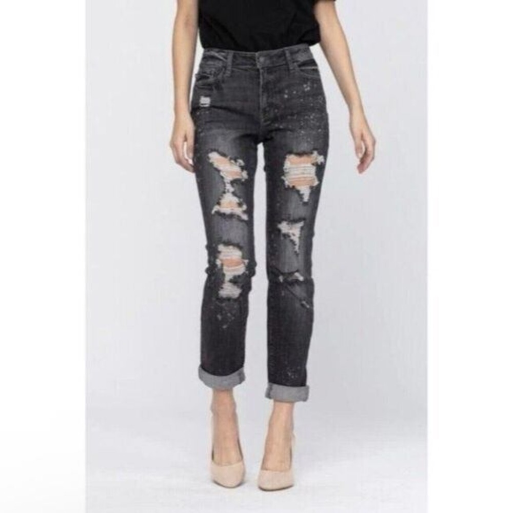 JUDY BLUE Jeans Womens 29 Boyfriend Fit Distressed Black Wash Ripped Denim